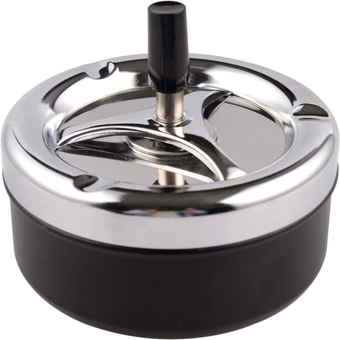 Round Push Down Stainless Steel Modern Tabletop Cigarette Ashtray with Spinning Tray, Cigarette Ashtray for Indoor or Outdoor Use, Ash Holder for Smokers, Desktop Smoking Ash Tray for Home Office