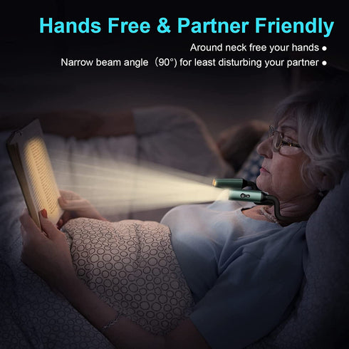 HUNYYN Neck Light, USB Rechargeable LED Reading Light for Book in Bed, 3 Colors Brightness Adjustable Hands Free Hug Light for Reading, Knitting, Crocheting, Camping, Repairing