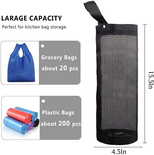 Plastic Bag Holder 2 Packs Mesh Hanging Storage Dispensers (Black 2 Packs)