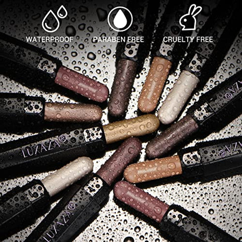 LUXAZA 6 PCS Brown Neutral Metallic Eyeshadow Stick Set, Champagne Cream Eye Shadow Pencil Crayon Brightener Highlighter Makeup Stick Kit, Hypoallergenic Waterproof Shimmer Eyeliner Make Up