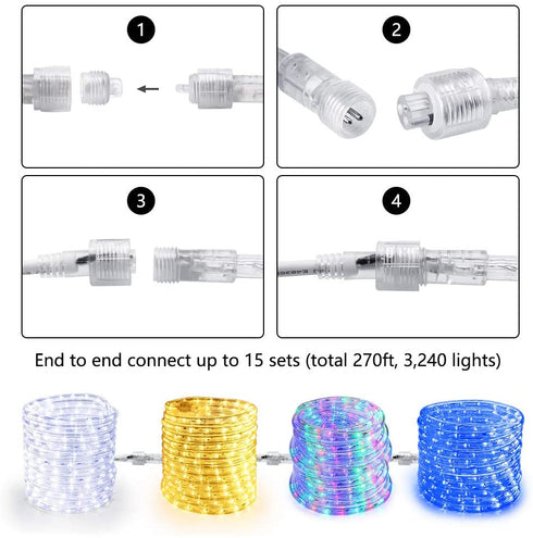 Brizled Warm White Rope Lights, 18ft 216 LED Rope Lights Waterproof, 120V Plugin Rope Lights Connectable with Clear PVC Tube, Indoor/Outdoor Decorative Rope Lights for Backyards Garden Patio Christmas