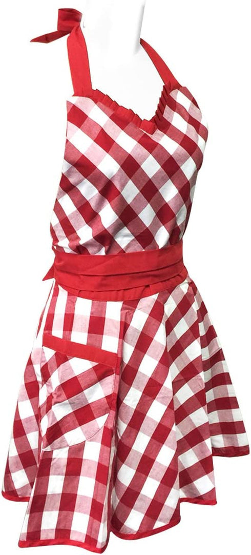 Wrapables Adjustable Flirty Hostess Apron, Red Gingham
