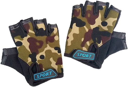 Eforlike Kids Fingerless Camo Gloves Cycling Bike Sports Gloves for Boys Children Anti-Slip Breathable Camouflage Mittens