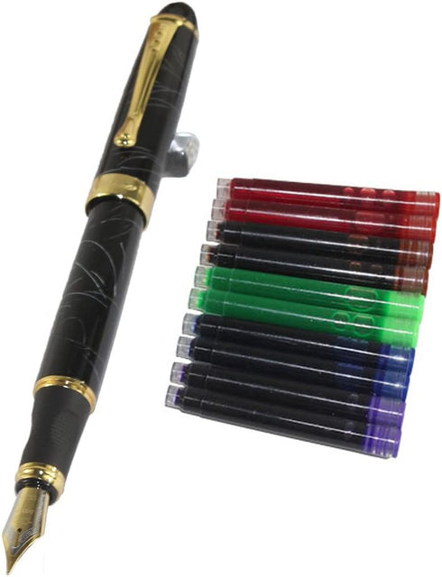 Jinhao 450 Normal nib Fountain Pen White line with 5 color Gullor Ink Cartridges