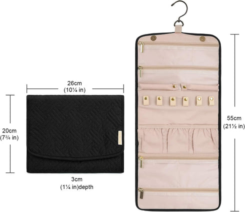 BAGSMART Travel Hanging Jewelry Organizer Case Foldable Jewelry Roll with Hanger for Journey-Rings, Necklaces, Bracelets, Earrings, Black