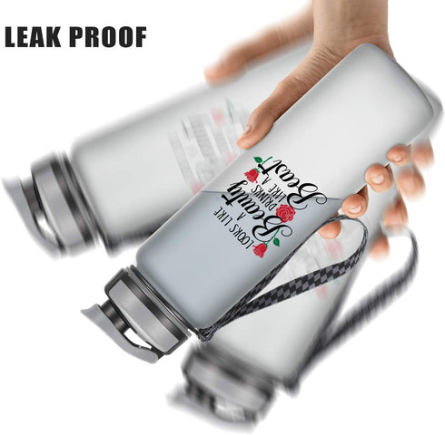 LEADO 32oz 1Liter Motivational Tracking Water Bottle with Time Marker, Looks Like a Beauty Drinks Like a Beast - Funny Mothers Day, Birthday Gifts for Women, Friends, Mom, Daughters, Sister, Wife, Her