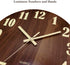 Topkey 12 Inch Luminous Wall Clock Silent Wooden Design Night Lights Round Wall Clock for Living Room and Bedroom (Battery Not Included) - Brown