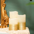 Flickering LED Candle Set with Daily Timer,BeMoment Flameless Candles,Embedded String Lights Stay Lit,Golden Stripes Decorative,Real Wax,Battery Powered,Set of 3(H 4"5"6" x D3")