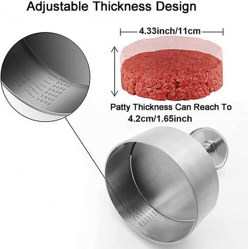 ANQUIPET Burger Press, Stainless Steel Adjustable Hamburger Press Patty Maker, Non-Stick Smash Burger Mold for Griddle, Ideal for Beef Veggie Burger BBQ Barbecue Grill
