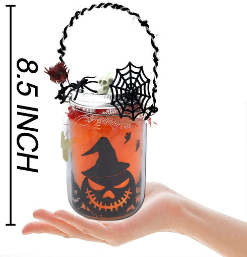 3 pcs Halloween DIY Lantern Jar Craft Kit Decor Supplies Gift, Flickering Flameless Candles(Red, Orange, Green) and Accessories(Eyeball, Spider, Finger), Indoor Outdoor Garden DIY Deco Art Project