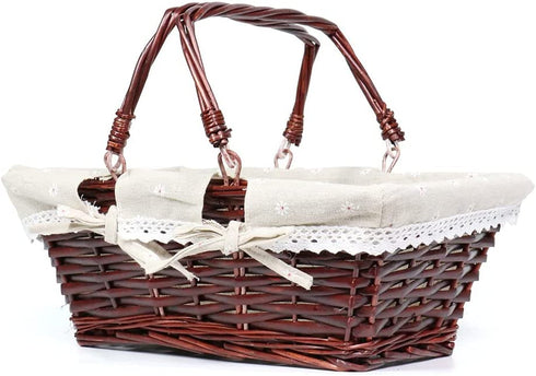 Wicker Basket Gift Baskets Empty Rectangular Willow Woven Picnic Basket Cheap Easter Candy Basket Large Storage Basket Wine Basket with Handle Egg Gathering Wedding Basket (Brown)