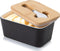 Porcelain Butter Dish with Knife & Wooden Lid, Candiicap Airtight Butter Keeper for Countertop, Large Butter Holder for East West Coast Butter(Matte Black)