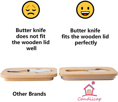 Porcelain Butter Dish with Knife & Wooden Lid, Candiicap Airtight Butter Keeper for Countertop, Large Butter Holder for East West Coast Butter(Matte Black)