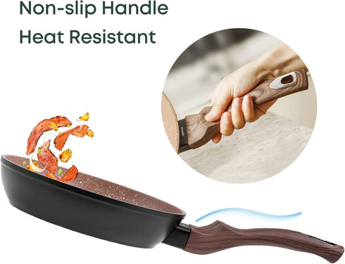 Ecowin Small Frying Pan Nonstick Skillet, Granite Coating Omelette Pan, Oven Safe Skillet Pan with Keep Cool Handle, PFOA Free, Suitable for All Stoves, 8 Inch