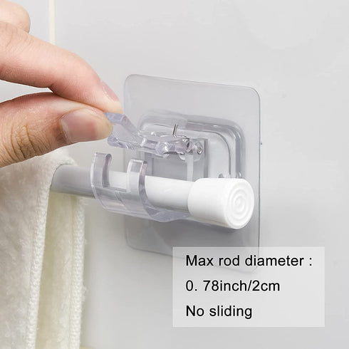 10 Pcs No Drill Curtain Rod Brackets, Adhesive Curtain Rod Holder, No Nail Curtain Rod Brackets Fixing Holders, Drapery Wall Clamp Hook for Curtain Rod with 10 Acrylic Double-Sided Tape (Transparent)