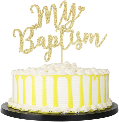 PALASASA Gold Glitter My Baptism Cake Topper - Holy First Communion Baby Shower - Christening Party Decoration Bless This Child