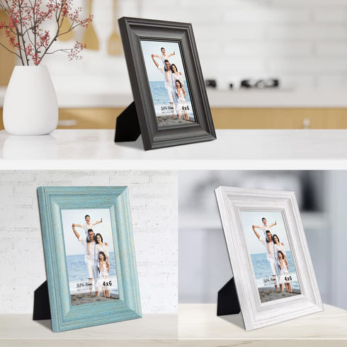 LaVie Home 4x6 Picture Frames (3 Pack, Assorted Colors) Rustic Wood Grain Photo Frame Set with High Definition Glass for Wall Mount & Table Top Display