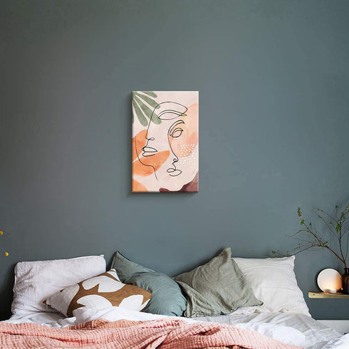 Minimalist Wall Art for Bedroom Face Stick Figure Canvas Print for Wall Decor Modern Home Decoration (12x16 Inch)
