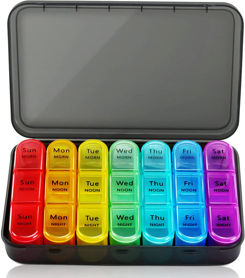 SUMMUE Weekly Pill Organizer 3 Times A Day, 7 Day Pill Box Large Compartments Moisture-Proof Pill Case, Daily Portable Travel Morning Noon Evening Pill Container, for Fish Oils, Vitamins, Supplements