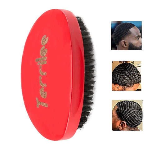Premium Palm Wave Brush - Medium Hard Palm Curved Wave Brush for Men - Made with Nature Beech & Black Mix Bristle Men's Hair Brush Wave Brush For Men 360 (RED LEE)