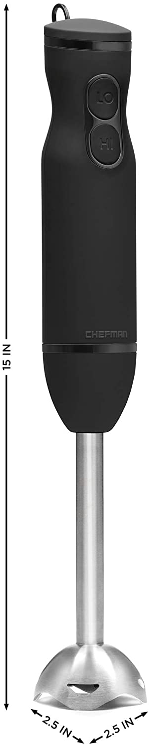 Chefman Immersion Stick Hand Blender Powerful Electric Ice Crushing 2-Speed Control Handheld Food Mixer, Purees, Smoothies, Shakes, Sauces and Soups, Black