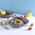 Bestone Pasta Bowls 40oz, Porcelain Embossed Strip Serving Bowls, Large Salad Soup Bowls, Microwave & Dishwasher Safe, Set of 4, Grey