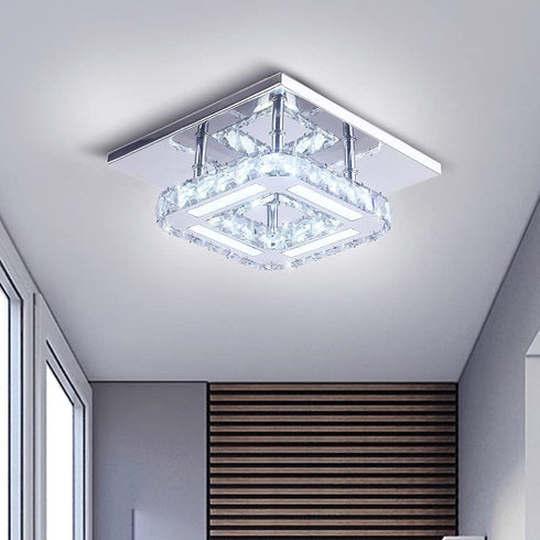 Modern Crystal Ceiling Lighting, CXGLEAMING Mini Square Crystal Chandelier Contemporary Luxury Semi Flush Mount LED Ceiling Light Fixture for Bedroom, Dining Room, Kitchen, Hallway, Entry, Foyer