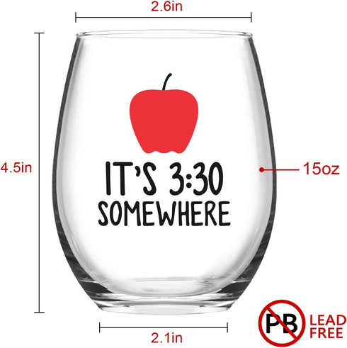 Gtmileo Teacher Wine Glass - It's 3:30 Somewhere 15Oz Stemless Wine Glass - Unique Gifts for Preschool, Elementary, High School Teacher, Professor - Teacher Appreciation Gift