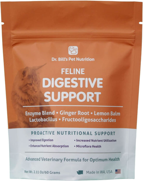 Dr. Bill’s Feline Digestive Support | Pet Supplements | Probiotics for Cats | Contains Ginger Root, Psyllium Husk, Lemon Balm, Bifidobacterium, and Fructooligosaccharides
