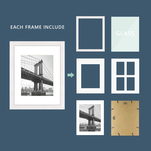 Hap Tim 11x14 Picture Frame Set of 2,Each White Wood Pattern Frame with 2 Mats,Display 8x10 or Four 4x6 Photos with Mat ,11x14 Picture Without Mat for Wall Display