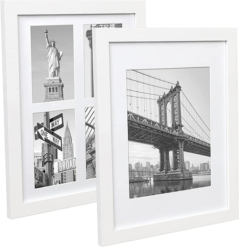 Hap Tim 11x14 Picture Frame Set of 2,Each White Wood Pattern Frame with 2 Mats,Display 8x10 or Four 4x6 Photos with Mat ,11x14 Picture Without Mat for Wall Display