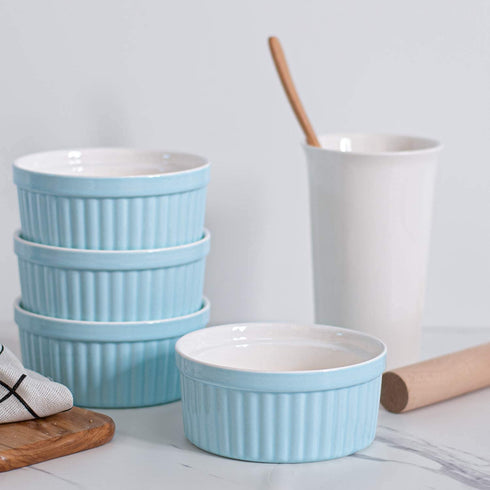 Delling Ramekins 8 Oz Oven Safe - Creme Brulee Ramekins, Porcelain Bowls for Baking, Cakes, Ice Cream, Set of 6, Turquoise