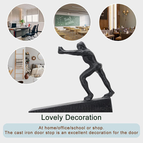 Earl Diamond Cast Iron Door Stopper | Heavy Decorative Rustic Door Stop - Stop Your Bedroom, Bath and Exeterior Doors 6.1x5.1" (Black Strong Man)