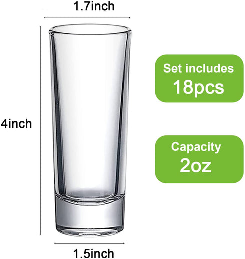 Shot Glasses 2 OZ, Set of 18, TAOUNOA Heavy Base Shot Glass Set