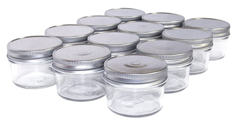 North Mountain Supply NMS-04-SV 4 Ounce Regular Mouth Mason Canning Jars - with Silver Metal Safety Button Lids - Case of 12