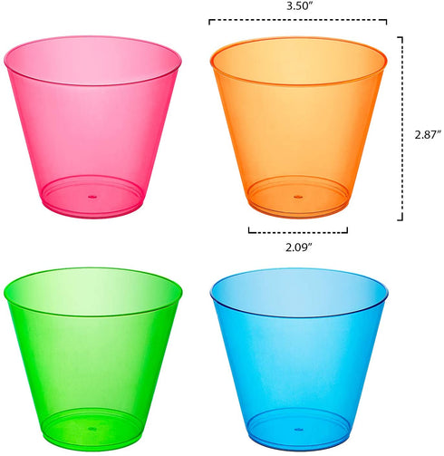 Party Essentials Plastic Cups, 50-Count, Assorted Neon