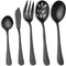 Matte Black Serving Set?SHARECOOK 5-Piece 18/0 Stainless Steel Large Hostess Set with Round Edge, Satin Finished, Dishwasher Safe -Spoons, Forks,Butter Knife& Slotted Spoon