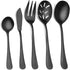 Matte Black Serving Set?SHARECOOK 5-Piece 18/0 Stainless Steel Large Hostess Set with Round Edge, Satin Finished, Dishwasher Safe -Spoons, Forks,Butter Knife& Slotted Spoon