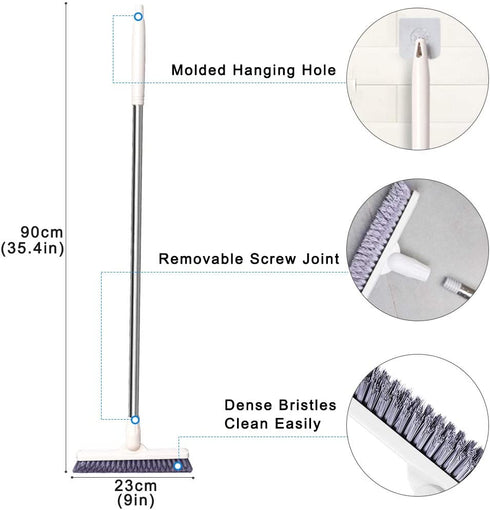 Affogato Floor Scrub Brush Bathroom Long Handle Bathtub Push Broom Shower Tile Grout Scrubber Rotatable Indoor Kitchen Scrubbing Cleaning Brush for Hard to Reach Areas - White