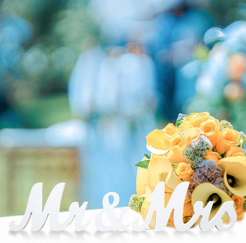 Bloobloomax 6 Inches High Wooden Mr and Mrs Sign Rustic Mr & Mrs Letters Wedding Signs,Photo Props,Party Table,Top Dinner,Rustic Wedding Decorations, White