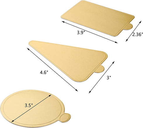 Dicunoy 300PCS Mini Cake Boards, 3" Gold Circle Paper Cupcake Dessert Displays Base Tray, Mousse Cake Plates for Parties, Wedding, Birthday, Restaurant Buffet, Round, Triangle, Rectangular