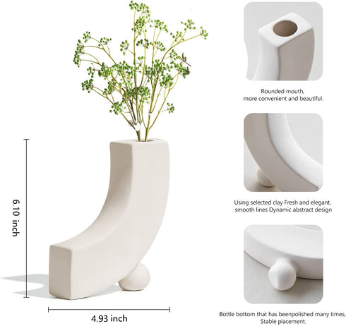 White Ceramic Vase for Home Decor, Modern Geometric Abstraction Decorative Vases for Centerpieces,Kitchen, Living Room,Office,Wedding,Gifts(Minimalist-j Shape)