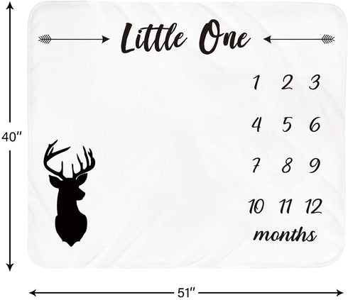 Baby Monthly Milestone Blanket Boy - Newborn Month Blanket Unisex Neutral Personalized Shower Gift Deer Antlers Nursery Decor Photography Background Prop with Frame Large 51''x40''