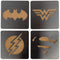 DC Comics Superhero Logo 4-Piece Coaster Set | Batman, Superman, Wonder Woman & The Flash Laser-Cut Justice League Logos - Sturdy, Unique Cork & Ceramic Design - Great Gift Idea