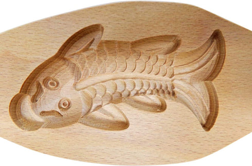 Traditional Wooden Moon Cake Mold, Gold Fish Shape For Biscuits, Muffins, Mid-Autumn Festival, 9 Inch