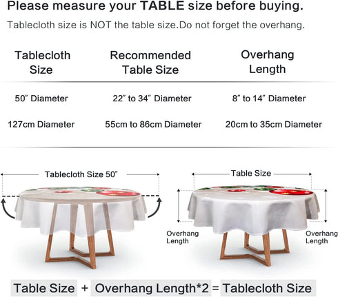 VVA Round Christmas Tablecloth - New Year Colorful Xmas Balls Snowflake Baubles Ornaments Circle Tablecloths Christmas Table Cloth Winter Season - for Gatherings Christmas Holiday Dinner Party 50 Inch