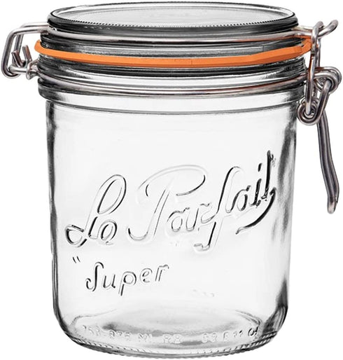 Le Parfait Super Terrine - 750ml French Glass Canning Jar w/Straight Body, Airtight Rubber Seal & Glass Lid, 24oz/Pint & Half (Single Jar) Stainless Wire