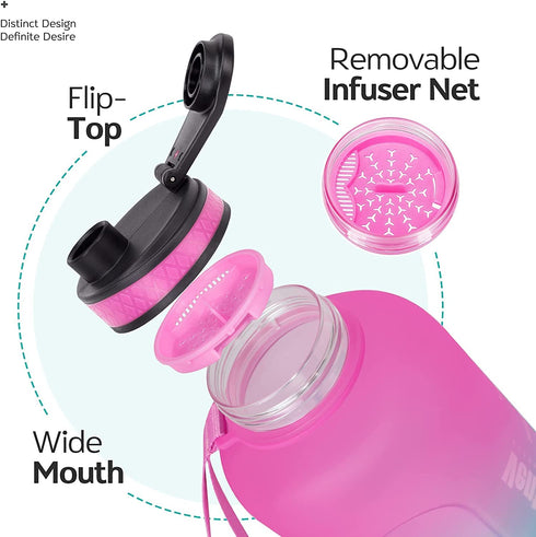 Venture Pal Half Gallon/64oz Motivational Water Bottle with Time Marker & Removable Strainer, Leakproof BPA Free Water Jug to Remind You Drink More Water, Hydrate in Style
