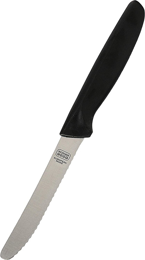 Black Kitchen Knife - 4.5” Steak and Vegetable Knife - Razor Sharp Curved Tip, Serrated Edge - Color Coded Kitchen Tools by The Kosher Cook