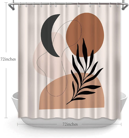 Boho Shower Curtain Mid Century Abstract Pink Brown Black Geometric Minimalist Modern Bathroom Shower Curtains Fabric Waterproof with Hooks, 72 x 72 inches